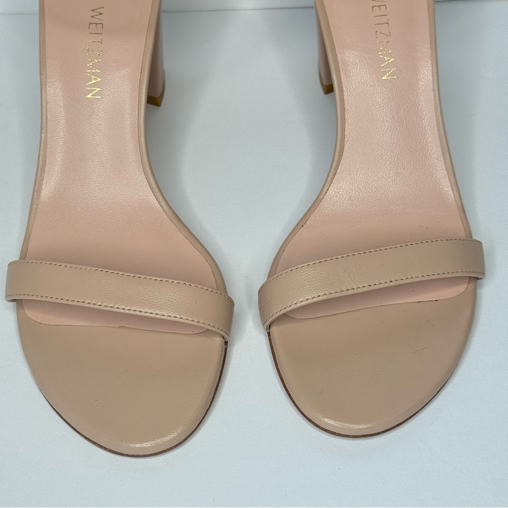 STUART WEITZMAN “Nearly Nude”  Block Heel Sandals Beige Tan Ankle Strap Size 8.5 - Picture 7 of 16